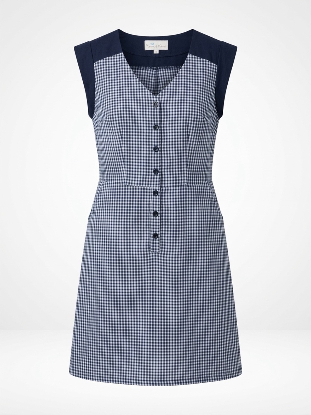 Sleeveless Navy Gingham Button-Front Mini Dress